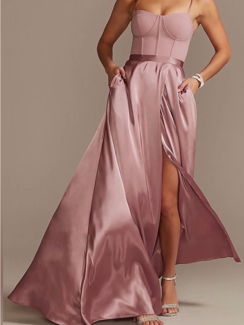 David's Bridal Quartz Mauve Crepe Corset dress w/ Pockets GALINA
SIGNATURE